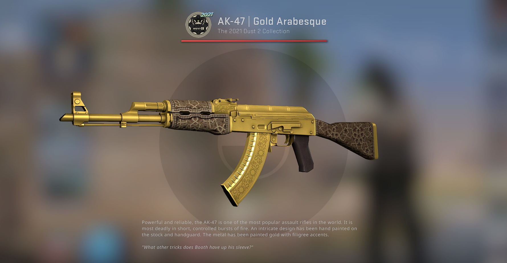 screenshot of the AK-47 Gold Arabesque skin in-game