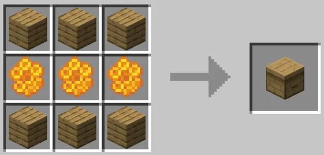 Screenshot of a beehive recipe in Minecraft with planks and honeycomb