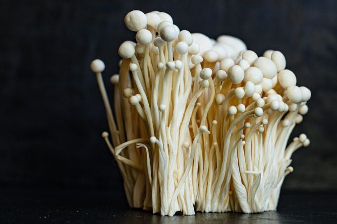A bunch of Enokitake mushrooms