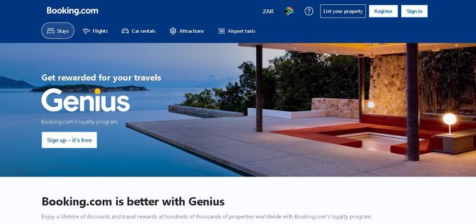 A screenshot of Booking.com's website showing its Genius rewards program page