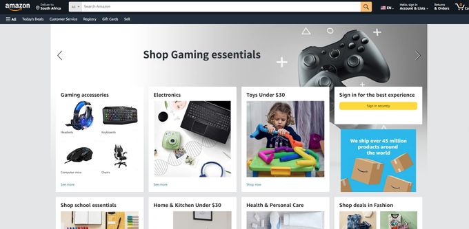 Screenshot of Amazon's home page