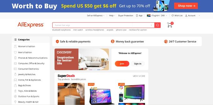 Aliexpress home page
