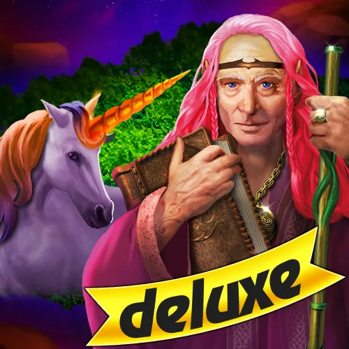 a man with pink hair holding a sword next to a unicorn