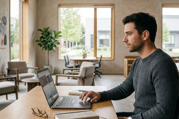 arketer reviewing landing page A/B test results on a laptop.