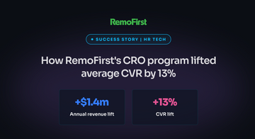 RemoFirst success story hero image showing an annual revenue lift of +$1.4M and an average conversion rate lift of +13% across core pages.