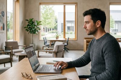 arketer reviewing landing page A/B test results on a laptop.