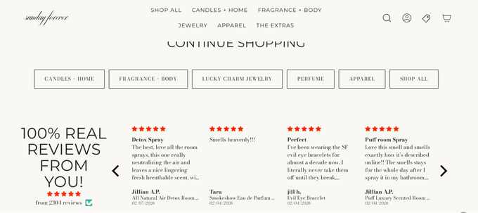 Website conversion rate optimization: benchmarks and best practices An example of customer reviews from the brand Sunday Forever.