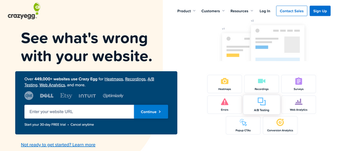 10 best A/B testing tools for CRO in 2026 (expert review) Crazy Egg A/B testing tool homepage.