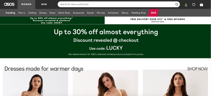 Shopify CRO: 12 data-driven tips to boost your store's conversion rate An example of ASOS offering free shipping to boost their shopify conversion rate.