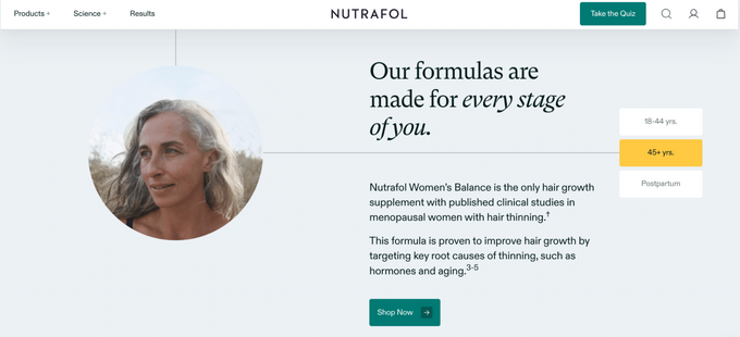 Website conversion rate optimization: benchmarks and best practices An example of Nutrafol's clear value proposition