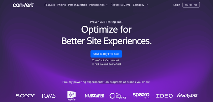 10 best A/B testing tools for CRO in 2026 (expert review) Convert Experiences Landing page.