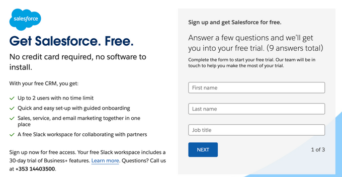 Salesforce optimizing their B2B CRO by reducing form friction.