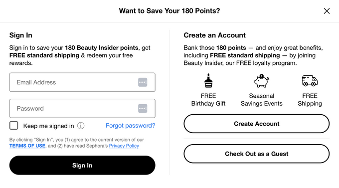 Sephora's e-commerce checkout.