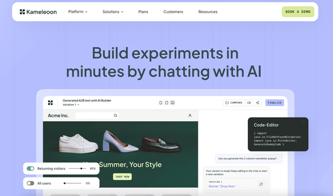 10 best A/B testing tools for CRO in 2026 (expert review) Kameleoon landing page.