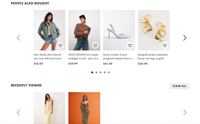 Shopify CRO: 12 data-driven tips to boost your store's conversion rate ASOS boosting their Shopify CRO with product reommendations.
