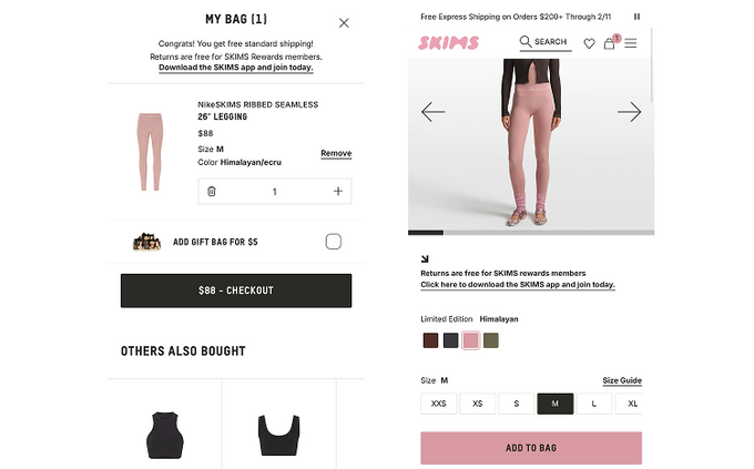 SKIMS mobile checkout example.