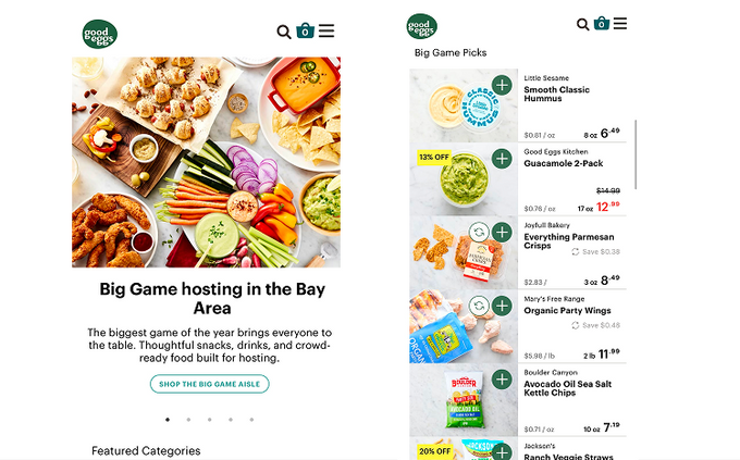 Good Eggs mobile landing page.