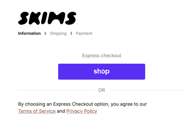 An example of SKIMS' express checkout option.