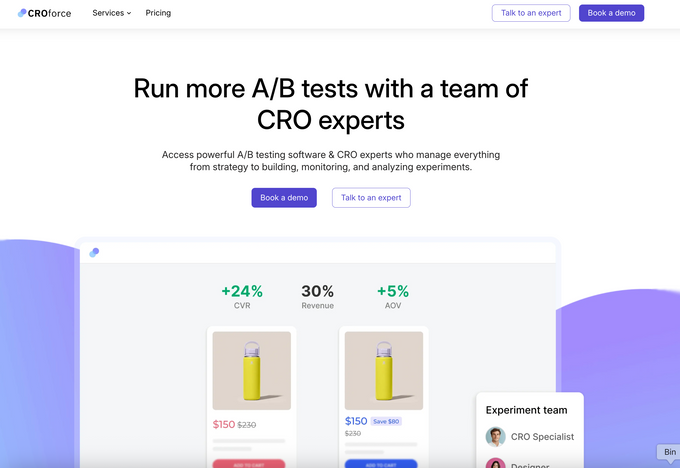 10 best A/B testing tools for CRO in 2026 (expert review) CROforce A/B testing tool landing page.