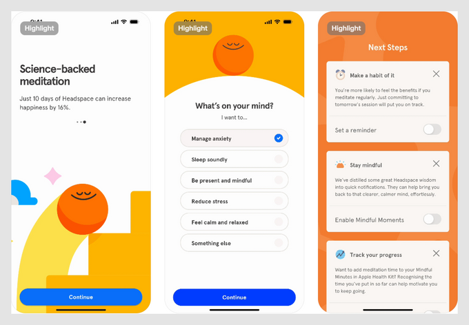 Website conversion rate optimization: benchmarks and best practices An example of the easy UX of the Headspace mobile app.