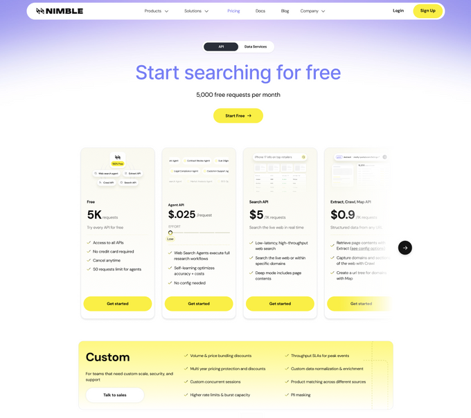 Nimble pricing page test - variant Nimble pricing page test - variant