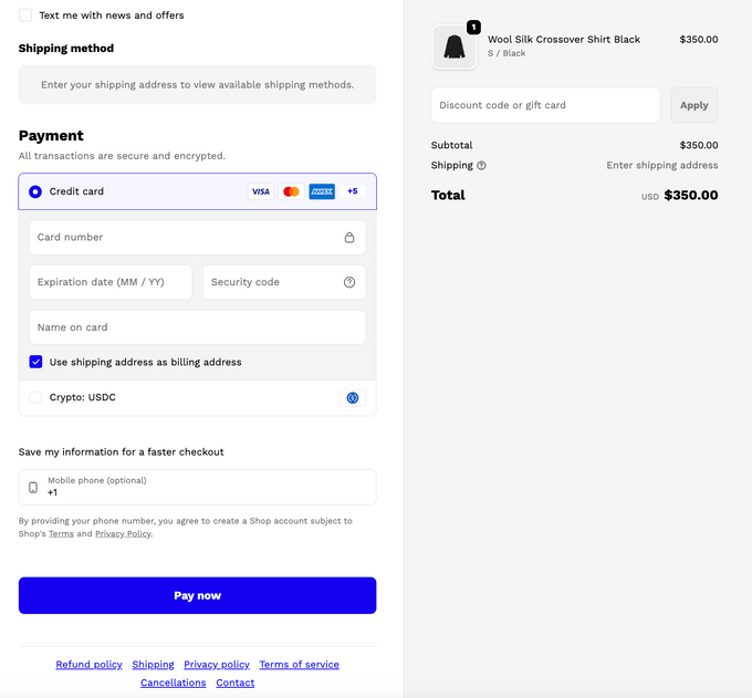 An example of Silk Laundry's checkout flow.