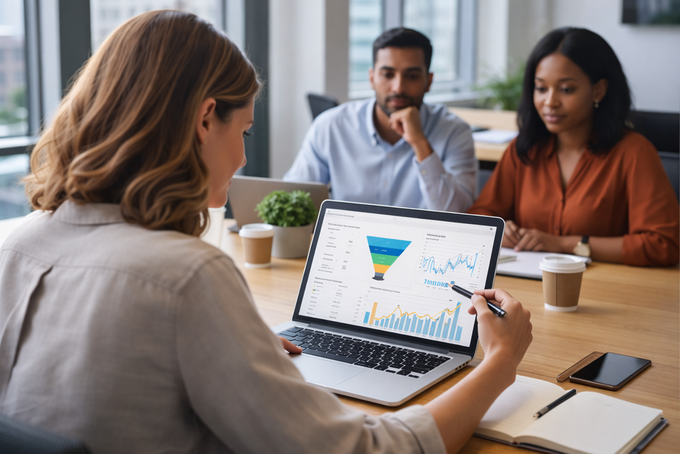 A CRO team analyzing CRO results.