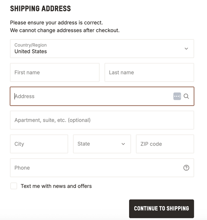 An example of SKIMS' e-commerce checkout. 