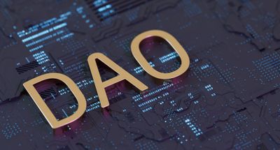 DAO in gold letters on a technological background