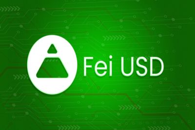 A white Fei Protocol logo next to the words 'Fei USD' placed in front of a green background.