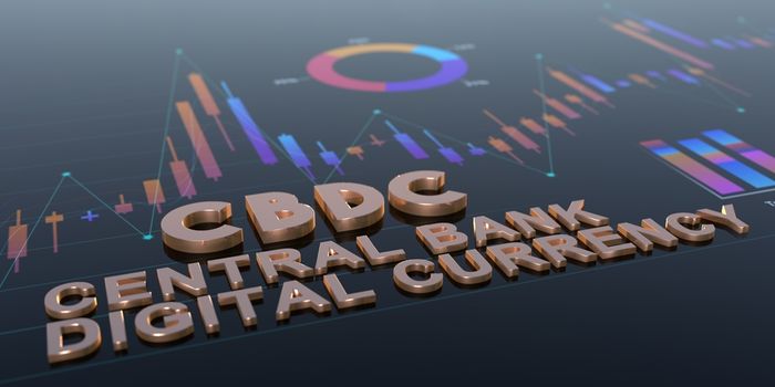 Title CBDC Central Bank Digital Currency on a board with graphs