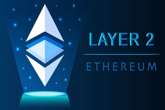 The Ethereum logo (white and blue) displayed on the left of the image, with the words 'Layer 2' and 'Ethereum' below one another on the right.