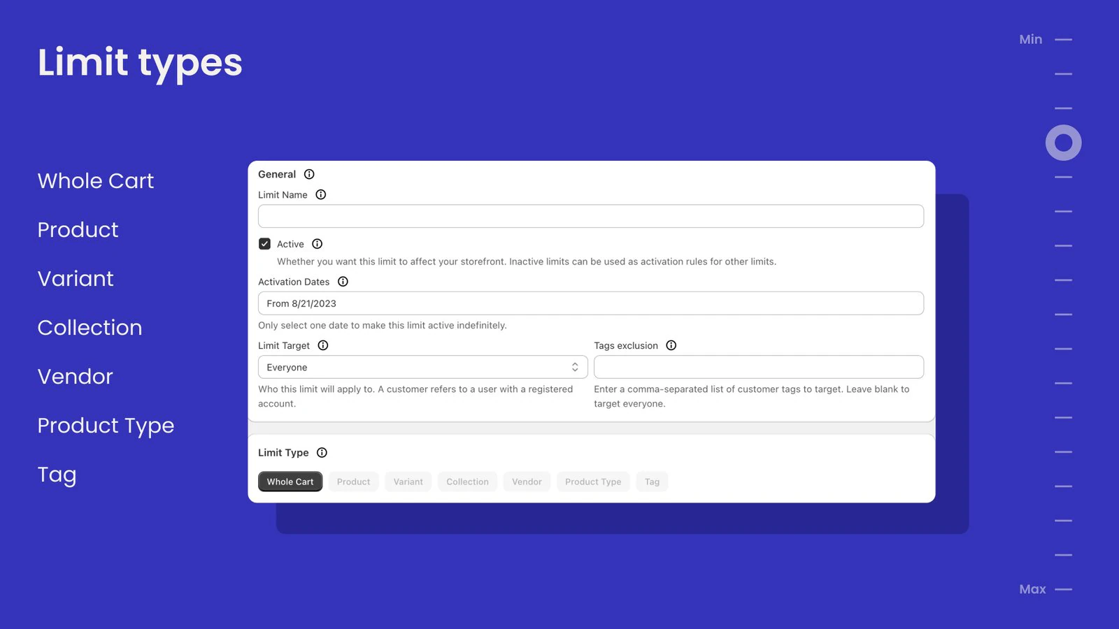 a screenshot of a website page with the words limit types