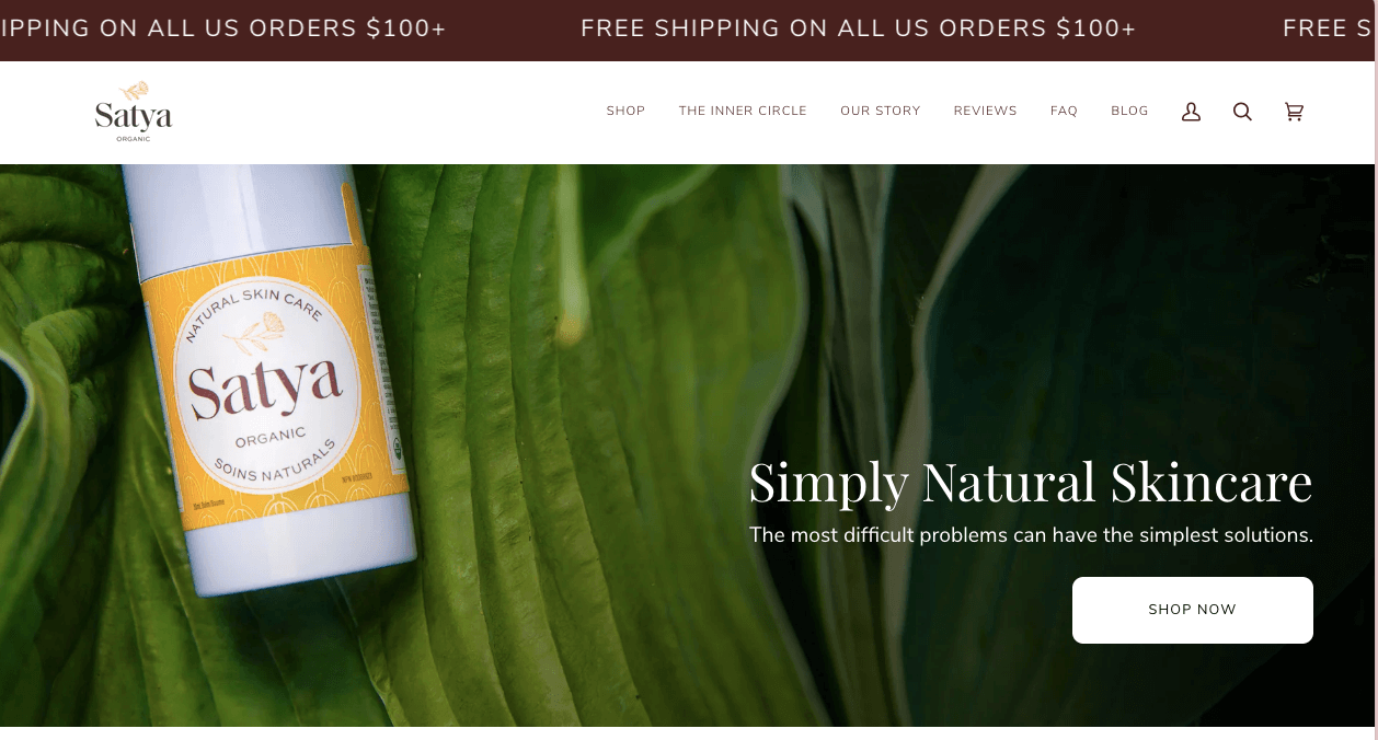 a website page for a natural skin care company