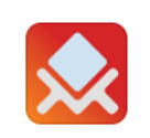 a red square with a white square and a blue square