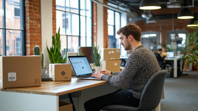 a man sitting at a desk with a laptop