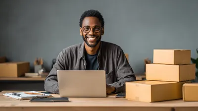 a man sitting at a table with a laptop