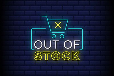 Neon out of stock sign with neon shopping cart