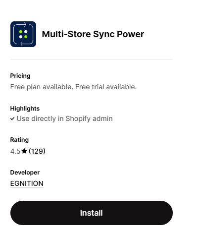 Install Multi-Store Sync Power app Screenshot that shows to install the multi-store sync power app for inventory syncronization