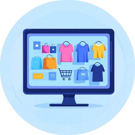 Online Merchandising A laptop screen with clothing on it.