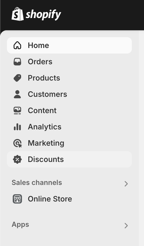 Access the Discounts Section Screenshot of Shopify dashboard