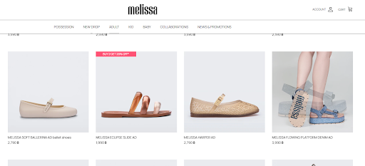 Highlight Savings with Badges a website page of melissa showing how to incorporate badges to display discounts