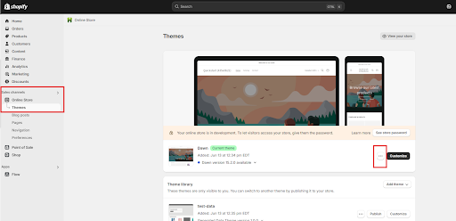 a screenshot of shopify webpage on themes