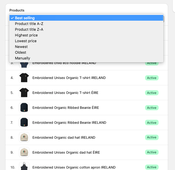 Screenshot of the Shopify app in smart collections