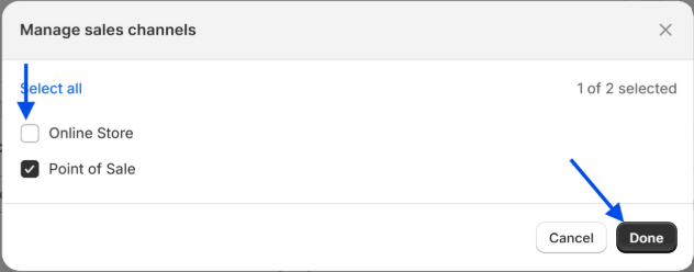 Manage Sales Channels Screenshot of Shopify Admin Page