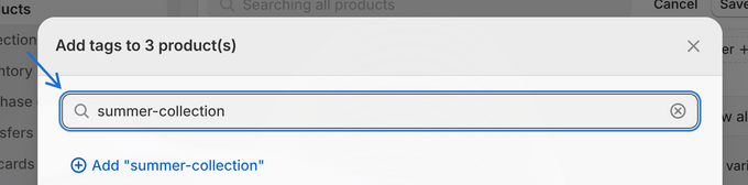 Can a Shopify Collection Be Changed From Manual to Automated? a screen shot of a web page with the add tags to products section highlighted