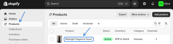 a screenshot of a web page with the product section highlighted
