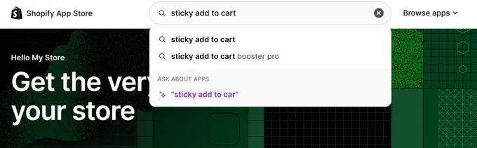 Search Bard Screenshot of Shopify search Bar