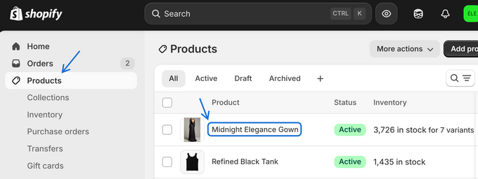 a screenshot of the shopify product page