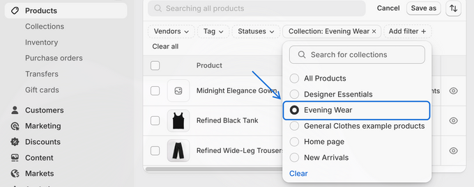 Can a Shopify Collection Be Changed From Manual to Automated? a screenshot of a web page with the product section highlighted